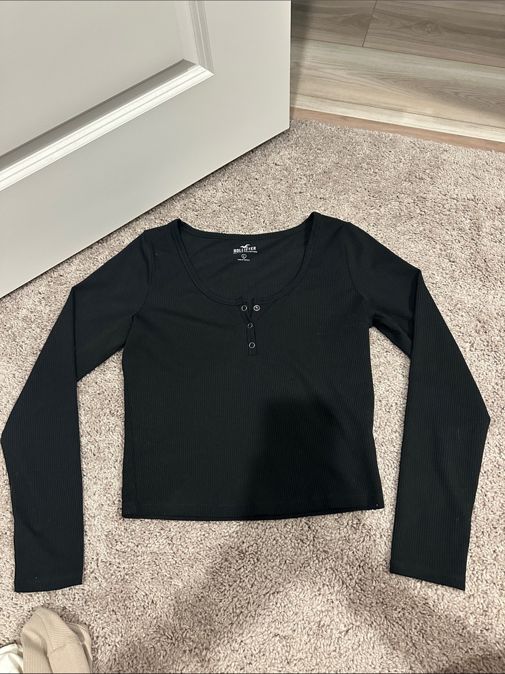 Hollister Black Ribbed Long Sleeve Henley Tee